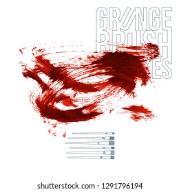 Red brush stroke and texture. Grunge vector abstract hand - painted element. Underline and border design.