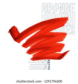 Red brush stroke and texture. Grunge vector abstract hand - painted element. Underline and border design.