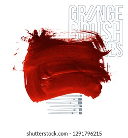 Red brush stroke and texture. Grunge vector abstract hand - painted element. Underline and border design.