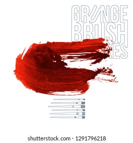 Red brush stroke and texture. Grunge vector abstract hand - painted element. Underline and border design.