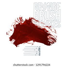 Red brush stroke and texture. Grunge vector abstract hand - painted element. Underline and border design.
