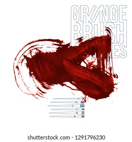Red brush stroke and texture. Grunge vector abstract hand - painted element. Underline and border design.