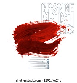 Red brush stroke and texture. Grunge vector abstract hand - painted element. Underline and border design.