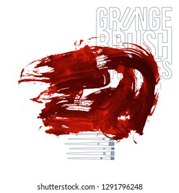 Red brush stroke and texture. Grunge vector abstract hand - painted element. Underline and border design.