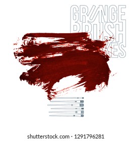 Red brush stroke and texture. Grunge vector abstract hand - painted element. Underline and border design.