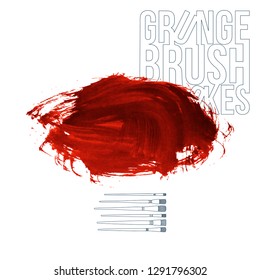Red brush stroke and texture. Grunge vector abstract hand - painted element. Underline and border design.
