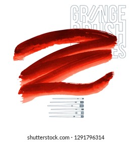 Red brush stroke and texture. Grunge vector abstract hand - painted element. Underline and border design.