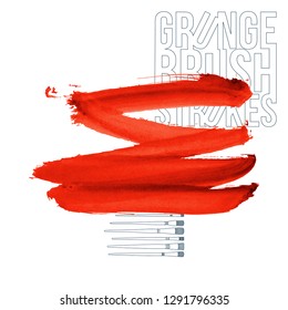 Red brush stroke and texture. Grunge vector abstract hand - painted element. Underline and border design.