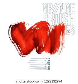 Red brush stroke and texture. Grunge vector abstract hand - painted element. Underline and border design.