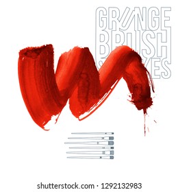 Red brush stroke and texture. Grunge vector abstract hand - painted element. Underline and border design.