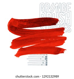 Red brush stroke and texture. Grunge vector abstract hand - painted element. Underline and border design.
