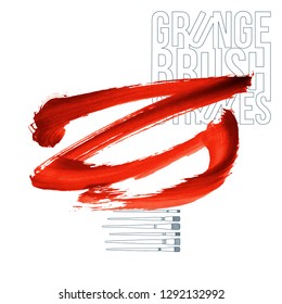 Red brush stroke and texture. Grunge vector abstract hand - painted element. Underline and border design.