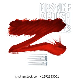 Red brush stroke and texture. Grunge vector abstract hand - painted element. Underline and border design.