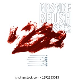 Red brush stroke and texture. Grunge vector abstract hand - painted element. Underline and border design.