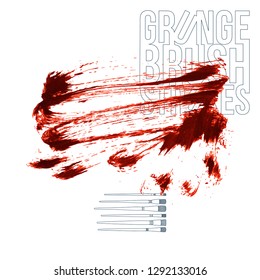 Red brush stroke and texture. Grunge vector abstract hand - painted element. Underline and border design.