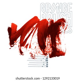 Red brush stroke and texture. Grunge vector abstract hand - painted element. Underline and border design.