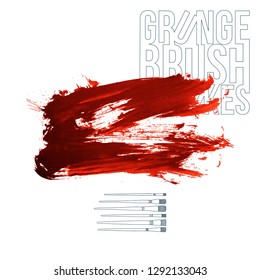 Red brush stroke and texture. Grunge vector abstract hand - painted element. Underline and border design.
