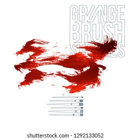 Red brush stroke and texture. Grunge vector abstract hand - painted element. Underline and border design.