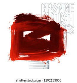 Red brush stroke and texture. Grunge vector abstract hand - painted element. Underline and border design.