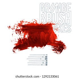 Red brush stroke and texture. Grunge vector abstract hand - painted element. Underline and border design.
