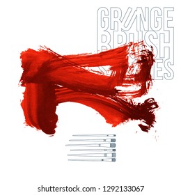 Red brush stroke and texture. Grunge vector abstract hand - painted element. Underline and border design.