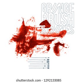 Red brush stroke and texture. Grunge vector abstract hand - painted element. Underline and border design.