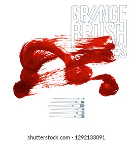 Red brush stroke and texture. Grunge vector abstract hand - painted element. Underline and border design.
