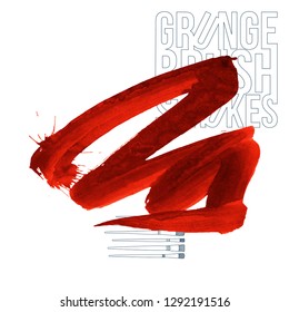 Red brush stroke and texture. Grunge vector abstract hand - painted element. Underline and border design.