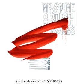 Red brush stroke and texture. Grunge vector abstract hand - painted element. Underline and border design.