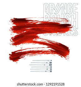 Red brush stroke and texture. Grunge vector abstract hand - painted element. Underline and border design.
