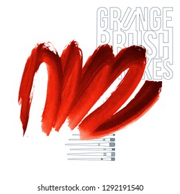 Red brush stroke and texture. Grunge vector abstract hand - painted element. Underline and border design.