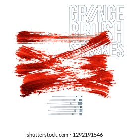 Red brush stroke and texture. Grunge vector abstract hand - painted element. Underline and border design.