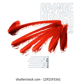 Red brush stroke and texture. Grunge vector abstract hand - painted element. Underline and border design.