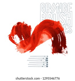 Red brush stroke and texture. Grunge vector abstract hand - painted element. Underline and border design.