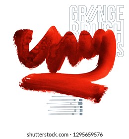 Red brush stroke and texture. Grunge vector abstract hand - painted element. Underline and border design.