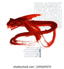 Red brush stroke and texture. Grunge vector abstract hand - painted element. Underline and border design.
