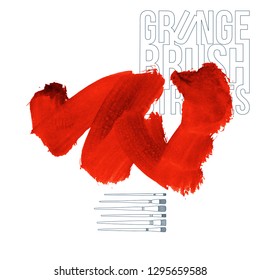 Red brush stroke and texture. Grunge vector abstract hand - painted element. Underline and border design.