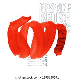 Red brush stroke and texture. Grunge vector abstract hand - painted element. Underline and border design.