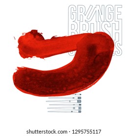 Red brush stroke and texture. Grunge vector abstract hand - painted element. Underline and border design.