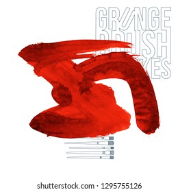 Red brush stroke and texture. Grunge vector abstract hand - painted element. Underline and border design.