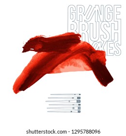 Red brush stroke and texture. Grunge vector abstract hand - painted element. Underline and border design.
