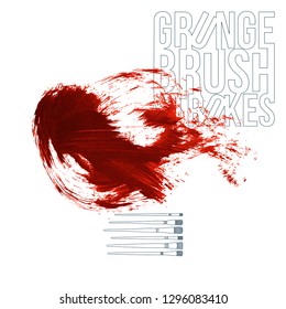 Red brush stroke and texture. Grunge vector abstract hand - painted element. Underline and border design.