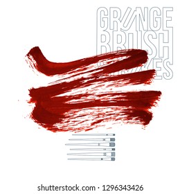 Red brush stroke and texture. Grunge vector abstract hand - painted element. Underline and border design.