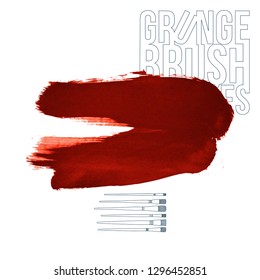 Red brush stroke and texture. Grunge vector abstract hand - painted element. Underline and border design.