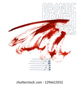 Red brush stroke and texture. Grunge vector abstract hand - painted element. Underline and border design.