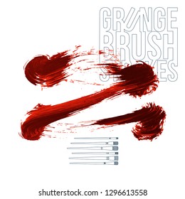 Red brush stroke and texture. Grunge vector abstract hand - painted element. Underline and border design.