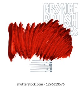 Red brush stroke and texture. Grunge vector abstract hand - painted element. Underline and border design.