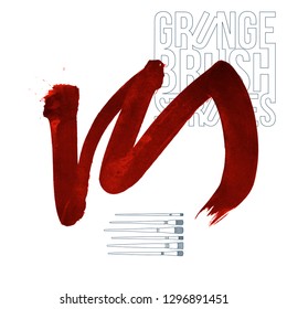 Red brush stroke and texture. Grunge vector abstract hand - painted element. Underline and border design.
