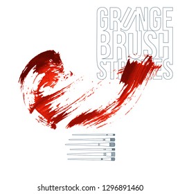 Red brush stroke and texture. Grunge vector abstract hand - painted element. Underline and border design.