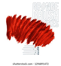 Red brush stroke and texture. Grunge vector abstract hand - painted element. Underline and border design.